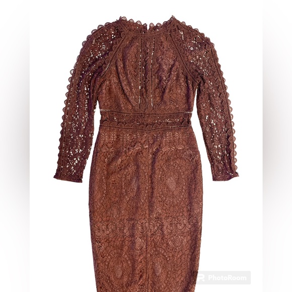 Beautiful Chocolate Fine Delicate Lace Pencil Dress - Picture 6 of 9